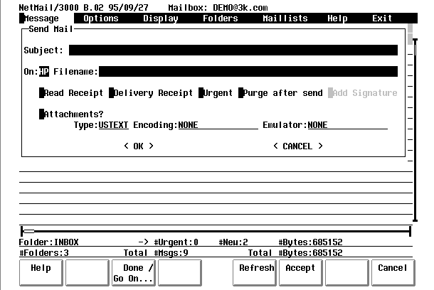 NetMail/3000 screen